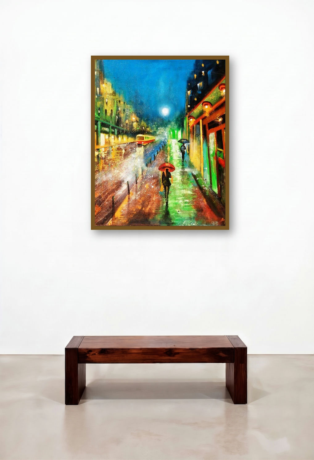 Rainy Day 3 (Rainy Night Cityscape Reflection) by artist Arjun Das displayed in a Elegant Penthouse