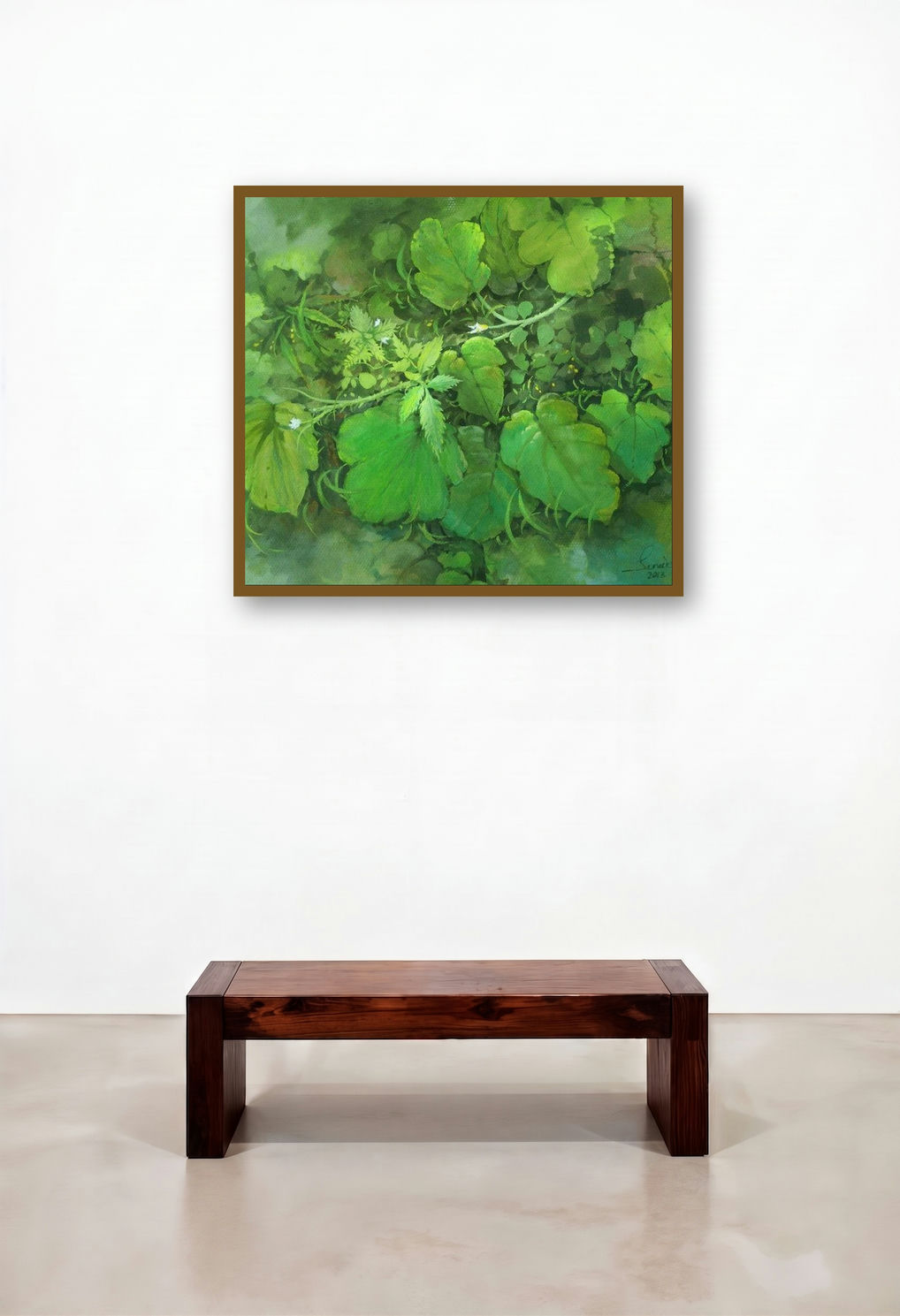 Rainy Plant (Monsoon Greens) by artist Sandeep Maharana displayed in a Modern Executive Office