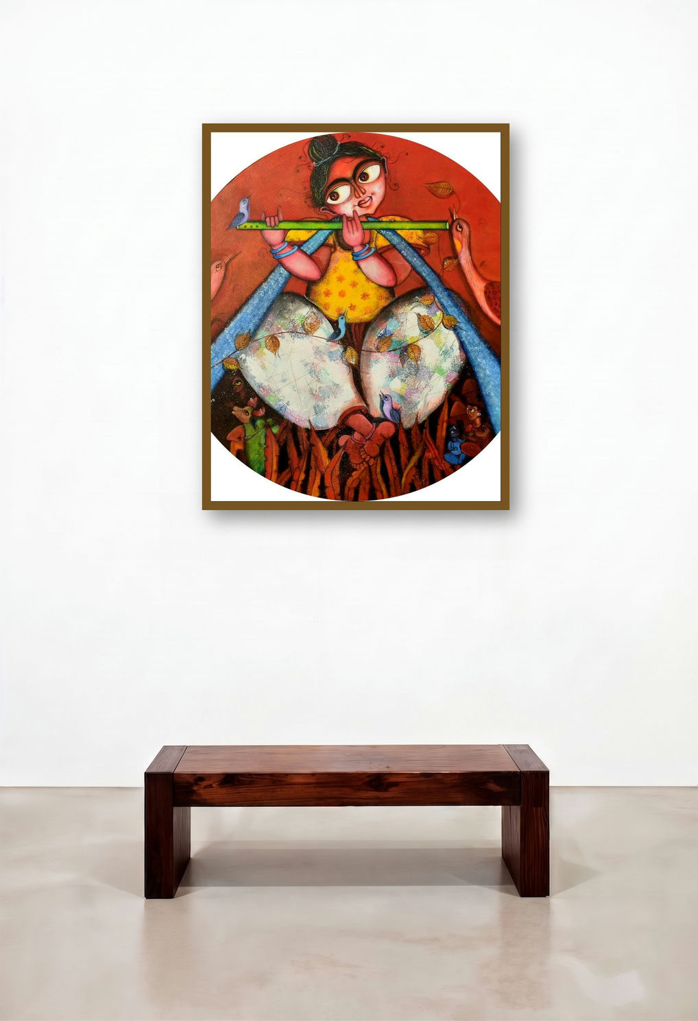 Rajagopala (The Enchanting Melody) by artist Sharmi Dey displayed in a Industrial Bedroom
