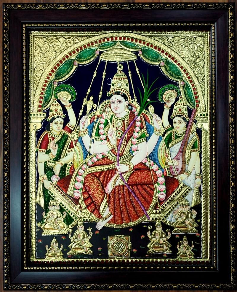 Religious tanjore traditional art titled 'Rajarajeshwari Tanjore Painting 3', 20x16 inches, by artist VANI VIJAY on Plywood