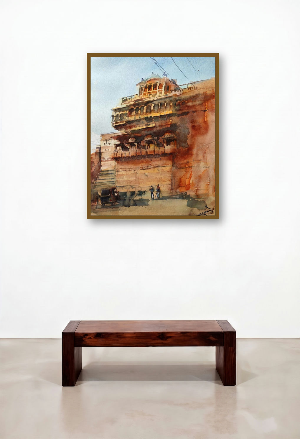 Rajasthan 2 (A Glimpse of Rajasthani Grandeur) by artist Sagar Palwe displayed in a Rustic Library