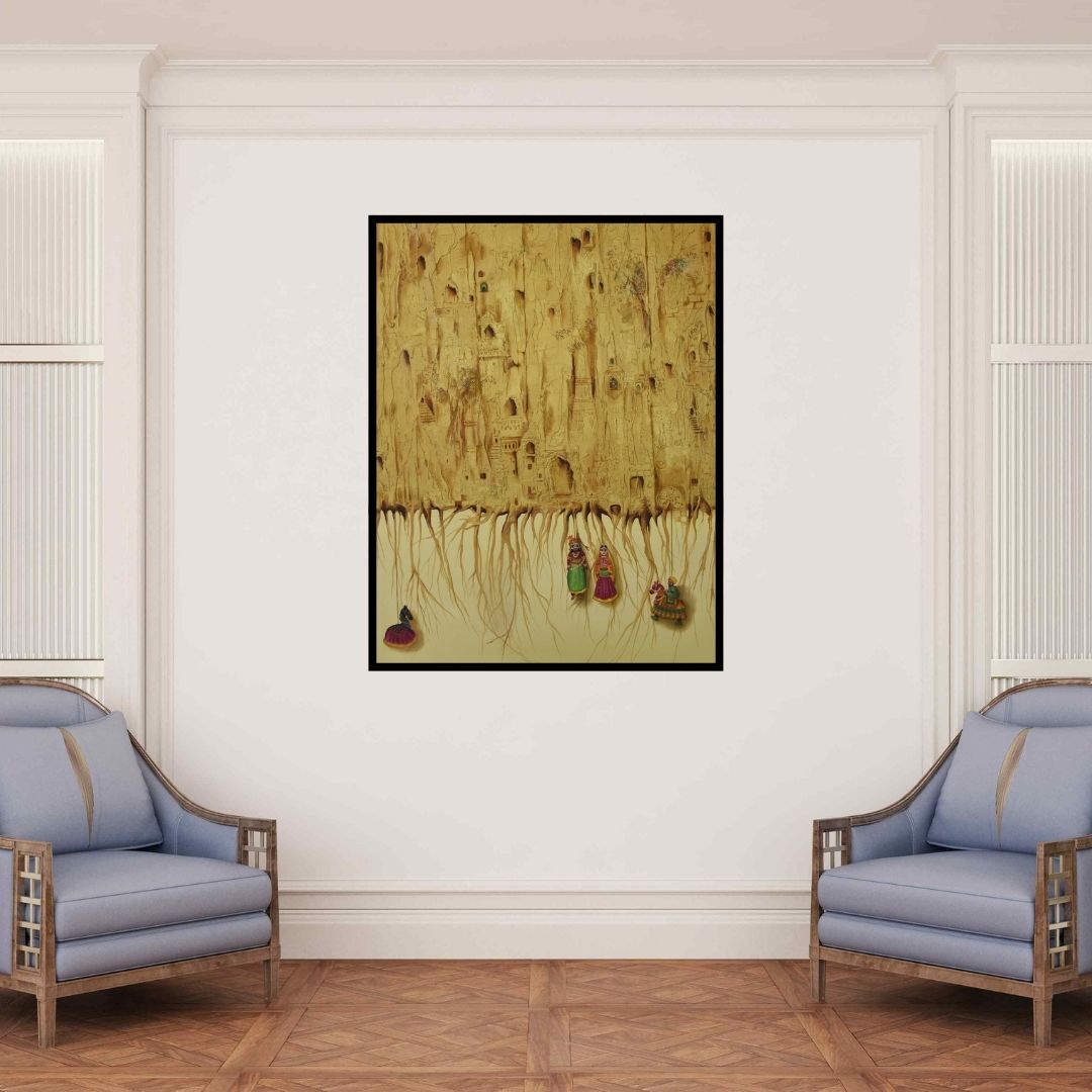 In-situ view of Durshit Bhaskar's 'Rajasthan (The City Within)' painting in a room