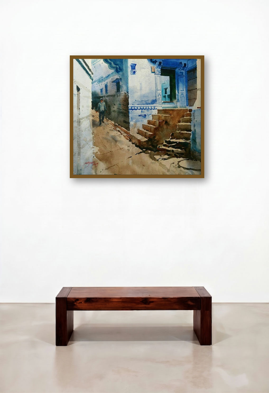 Rajasthani Blue Home (A Walk Through Jodhpur) by artist Abhijit Jadhav displayed in a Urban Loft Family Room
