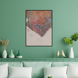 Preview of 'Rally (United We Stand)' Painting by Amol Satre shown on a wall in a furnished room.