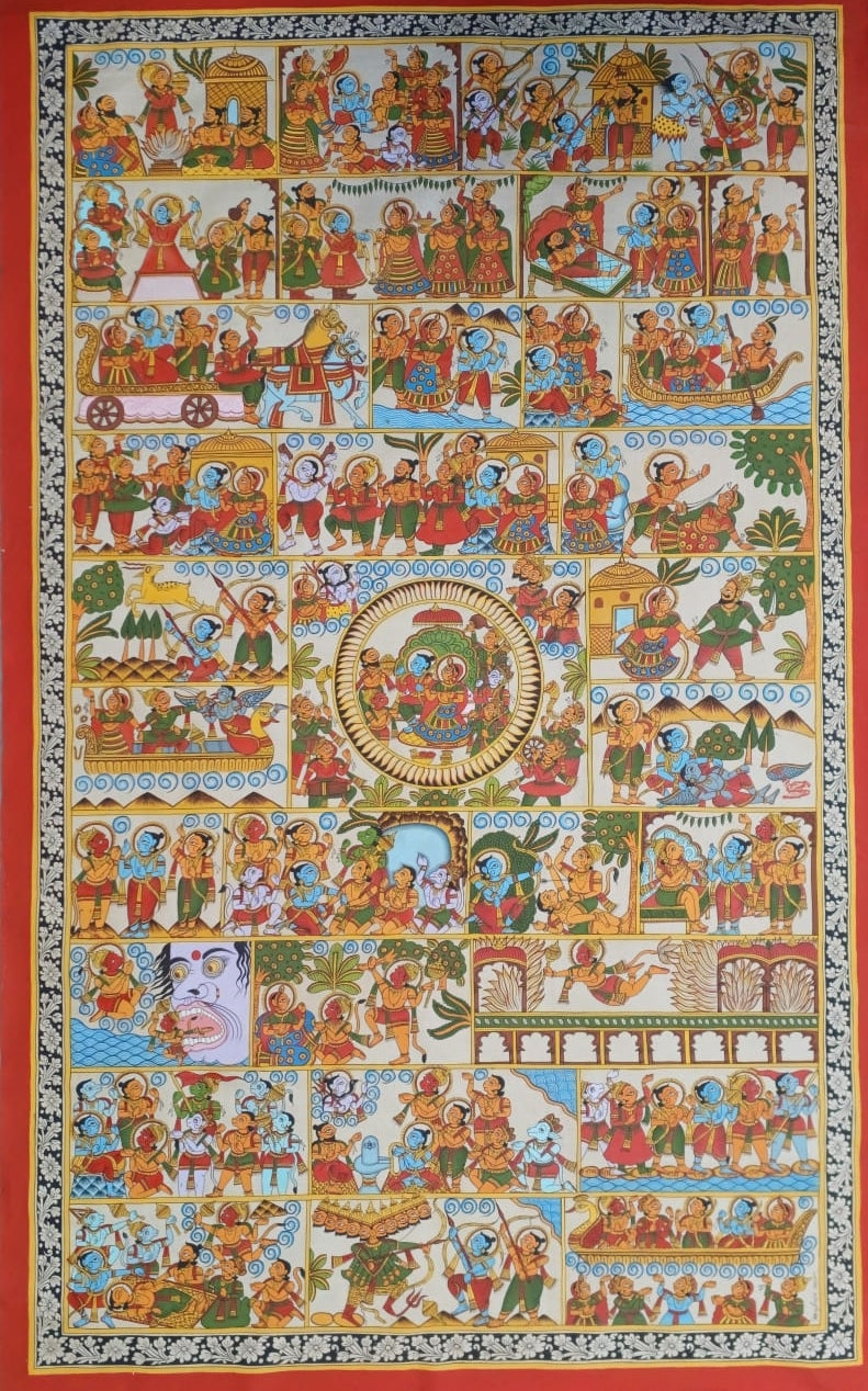 Ramayan' religious phad traditional Art by artist Abhishek Joshi, 48x30 inch, on handmade cotton canvas