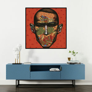 'Ramayan' painting by Vijay Shelar shown on a wall in a furnished room.