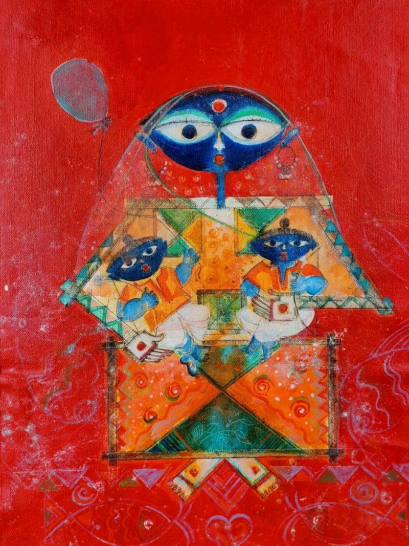 Religious acrylic painting titled 'Ramyan', 51x40 inches, by artist Archana Sharma on Canvas