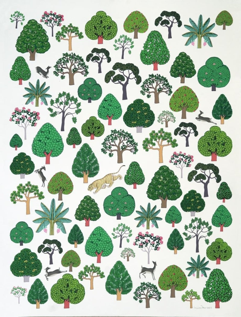 'Ranthambore 1' animals mixed-media painting by artist Madan Meena, 26x20 inch, on archival paper