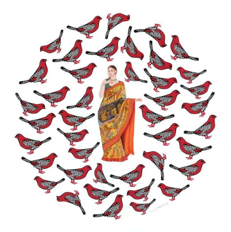 'Ranthambore 2' figurative mixed-media painting by artist Madan Meena, 17x17 inch, on archival paper