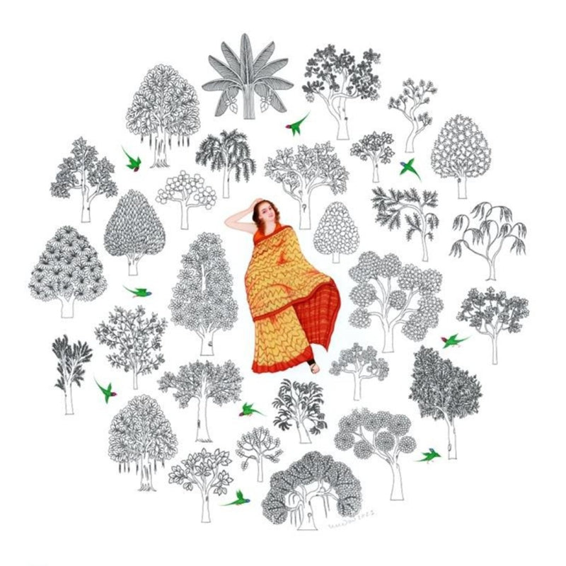 'Ranthambore 3' figurative mixed-media painting by artist Madan Meena, 17x17 inch, on archival paper