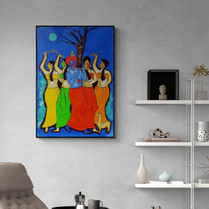 In-situ view of Chetan Katigar's 'Ras Leela' painting in a room