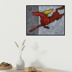 Dinkar Jadhav's 'Rasing Horse' painting visualized above a sofa in a contemporary room.