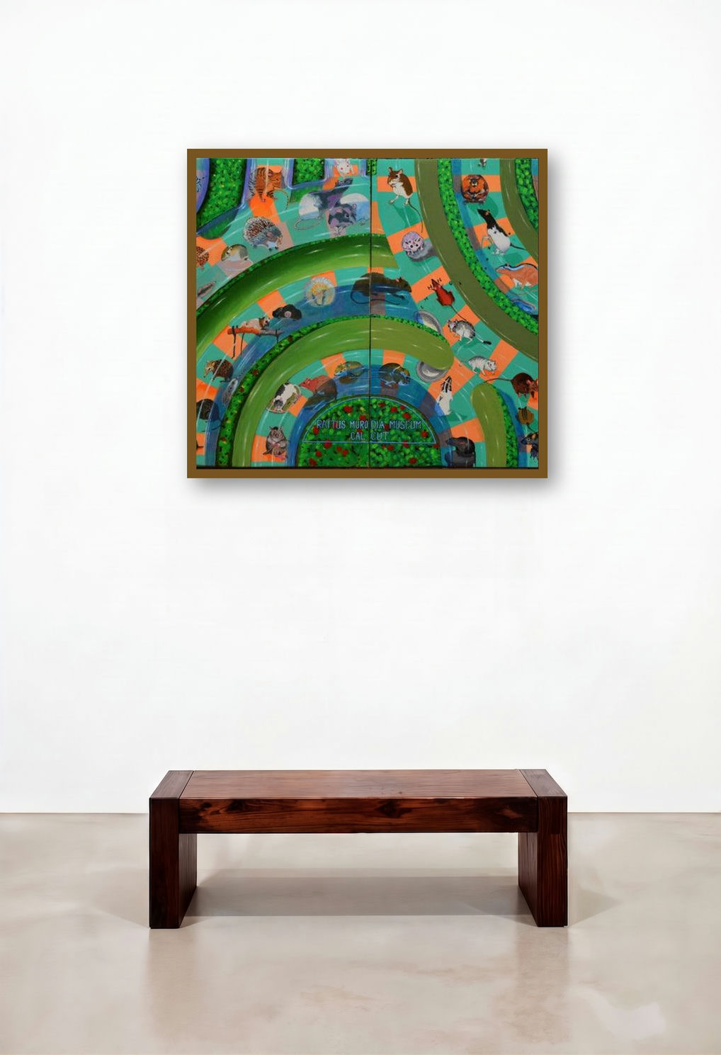 Rattus Moradia Museum (Animal Maze Diptych) by artist Sudhakaran Edakandy displayed in a Mid-Century Modern Study