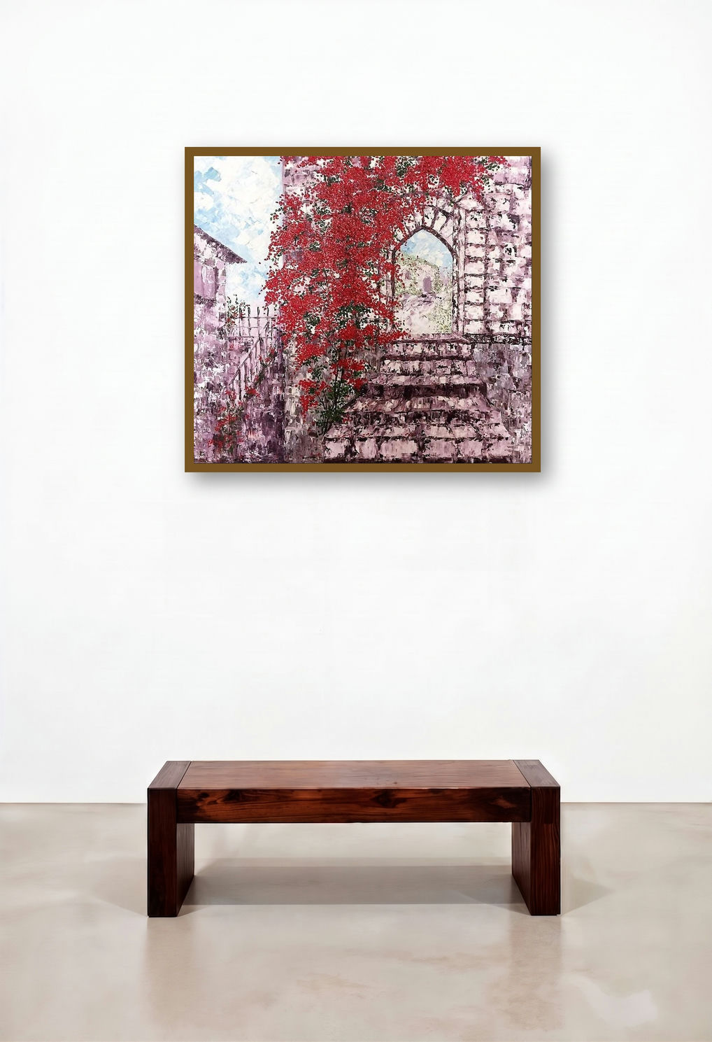 Ravishing Kingdom (Path Through the Blossoms) by artist Shilpi Singh Patel displayed in a Contemporary Luxury Hallway