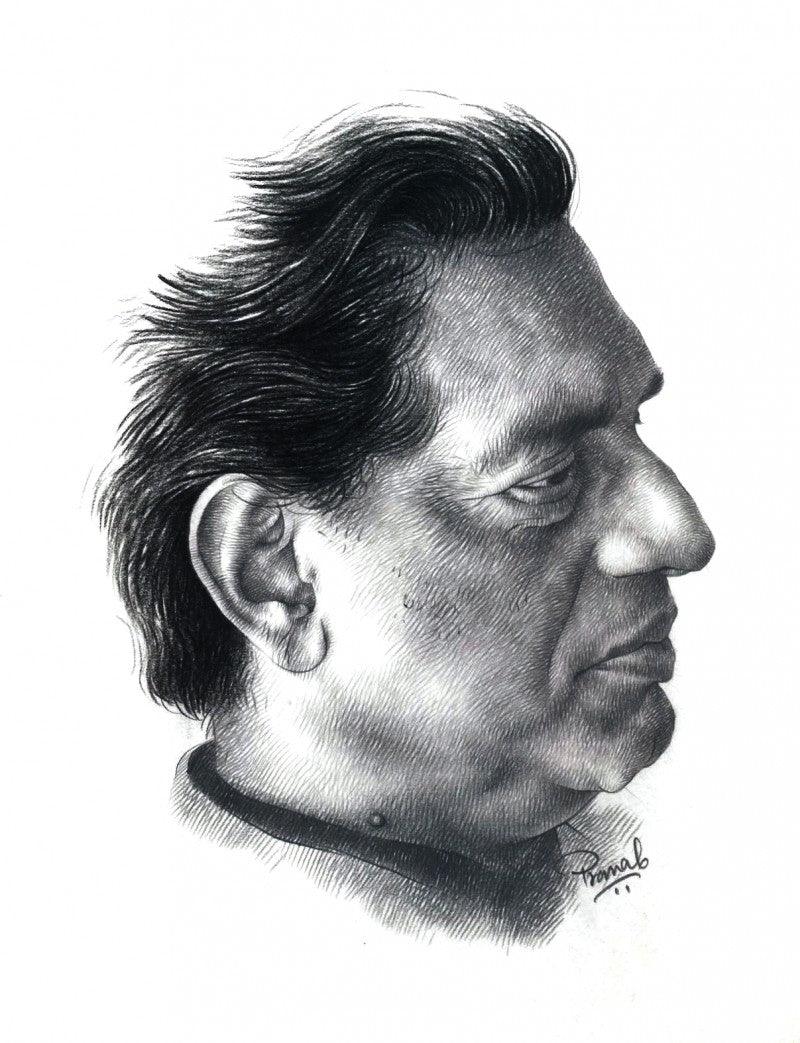 Portrait pencil drawing titled 'Ray', 11x8 inches, by artist Pranab Das on Paper