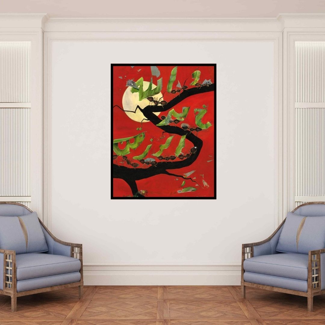 In-situ view of Zakir Hussain's 'Raziq (Branching Out)' painting in a room