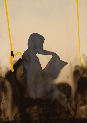 Figurative watercolor painting titled 'Reading book In Bus', 30x22 inches, by artist Manish Sutar on Paper