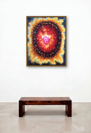 Recarnation (Cosmic Bloom) by artist Rakhi Baid displayed in a Coastal Family Room
