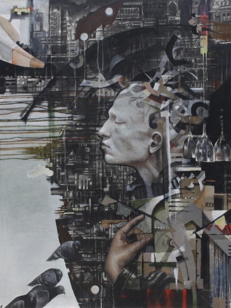 Figurative oil painting titled 'Reciprocal', 36x48 inches, by artist Vikram Nayak on Canvas