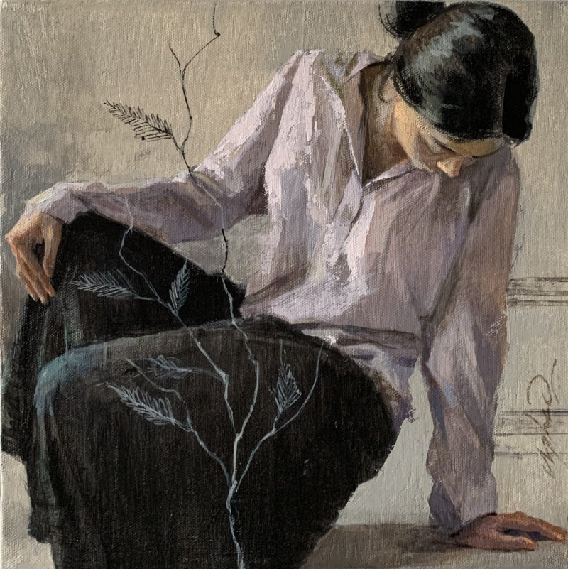 Reclusion 4' figurative acrylic painting by artist Nilisha Phad, 12x12 inch, on canvas