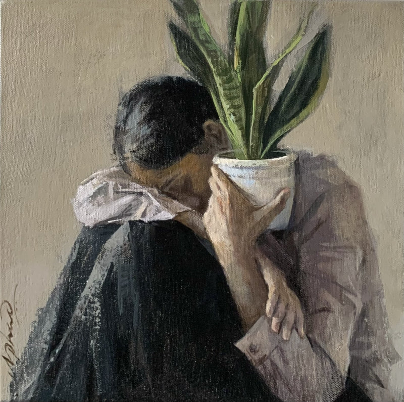 Reclusion 6' figurative acrylic painting by artist Nilisha Phad, 12x12 inch, on canvas