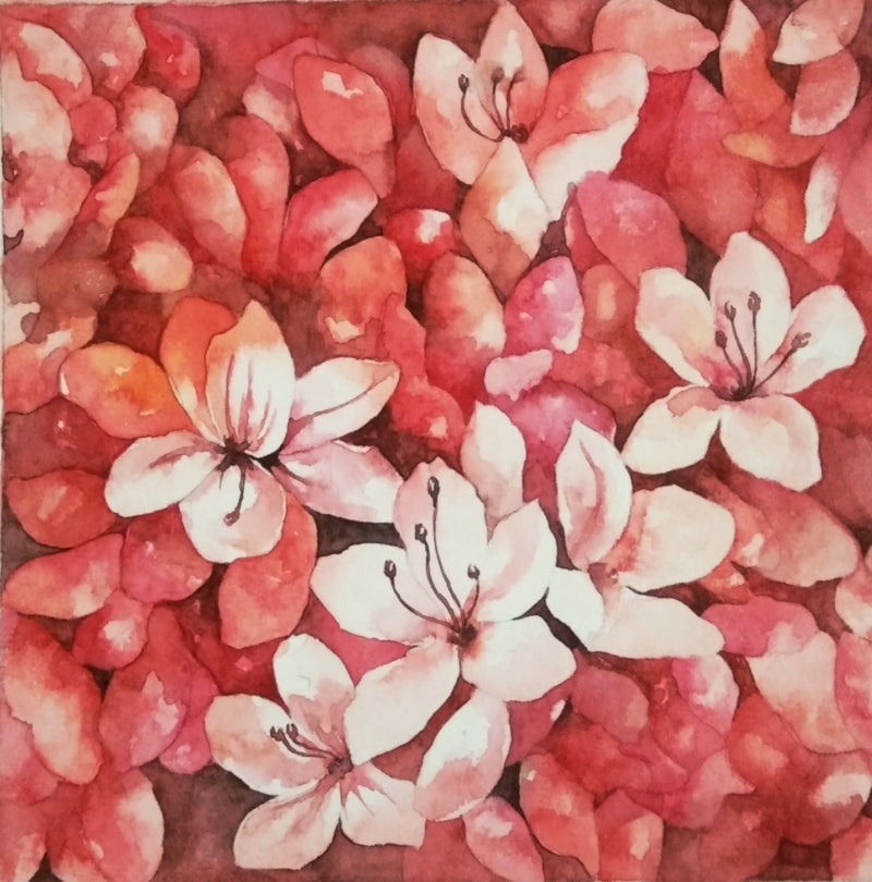 Red' nature watercolor painting by artist Anjana Sihag, 8x8 inch, on paper