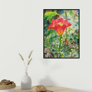 In-situ view of Manas Biswas's 'Red Lily In Nature (Crimson Bloom)' painting in a room