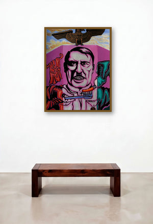 Red Morning India (The Shadow of Tyranny) by artist Mithun Dasgupta displayed in a Rustic Hallway