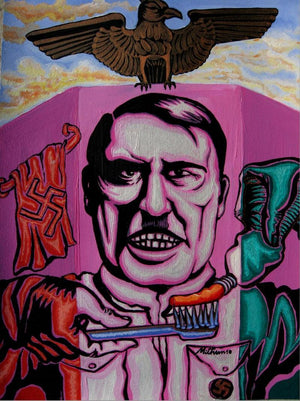 Red Morning India (The Shadow of Tyranny) by Mithun Dasgupta, Original Mixed Media Fantasy Painting on Acid Free Paper, X-Small Vertical Wall Art