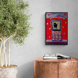 Puja Sarkar's painting 'Red Series 1 (A Message of Love)' displayed in a modern living room setting