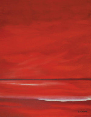 Red Sky (Crimson Horizon) by SIMON MASON, Print Oil Seascape Painting on Canvas, X-Small Vertical Wall Art