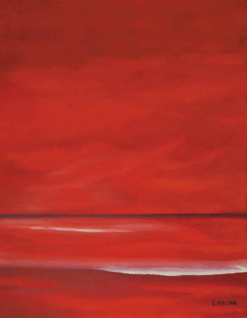 Seascape oil painting titled 'Red Sky', 18x12 inches, by artist SIMON MASON on Canvas