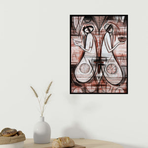 In-situ view of Bijay Biswaal's 'Red Steam Loco' painting in a room