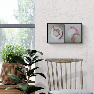 Preview of 'Red Velvet Cake (Cosmic Dance)' Painting by Vanchha Dixit shown on a wall in a furnished room.