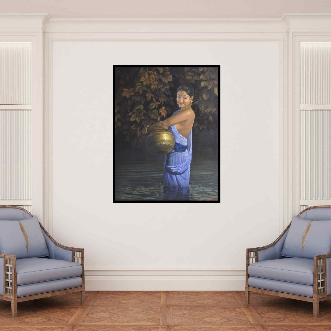 In-situ view of Kamal Rao's 'Reflection' painting in a room