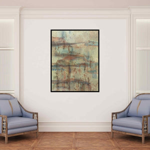 In-situ view of Narendar Mukherjee's 'Reflection Of Nature 1 (Earthy Abstraction)' painting in a room