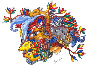 Reflection Of Nature (Nature's Visage) by Hariom Kuthwaria, Original Acrylic Contemporary Painting on Paper, X-Small Horizontal Wall Art