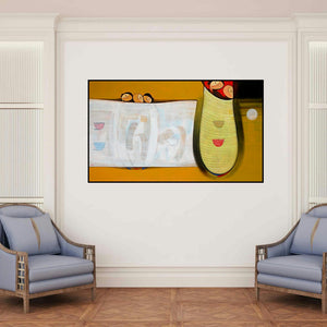 'Reflection V' painting by Dattatraya Thombare shown on a wall in a furnished room.