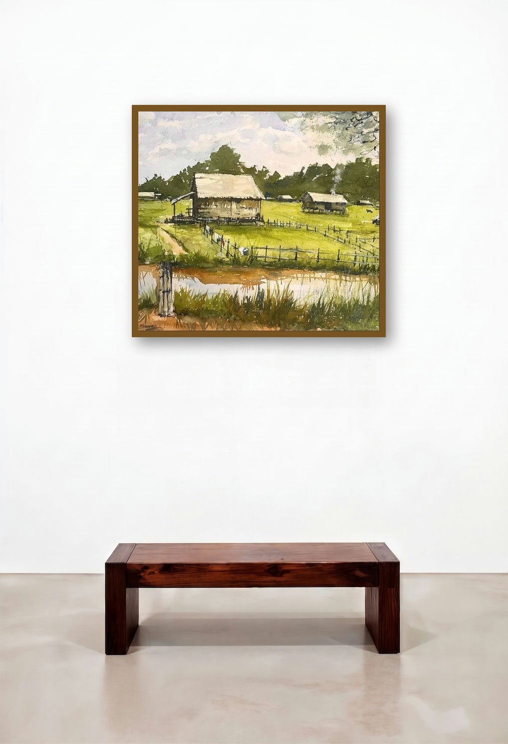 Reflection Village (Rural Harmony) by artist Ks Farvez displayed in a Art Deco Study