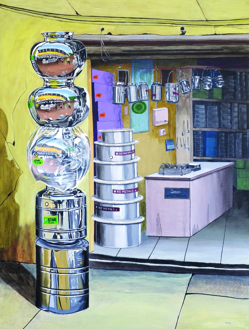 'Reflections Of Traditions 3' still-life acrylic painting by artist Divya Chinni, 48x36 inch, on canvas