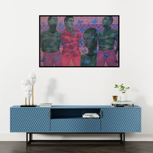 Preview of 'Reformation Of Human Nature 1' Painting by Partha Mondal shown on a wall in a furnished room.