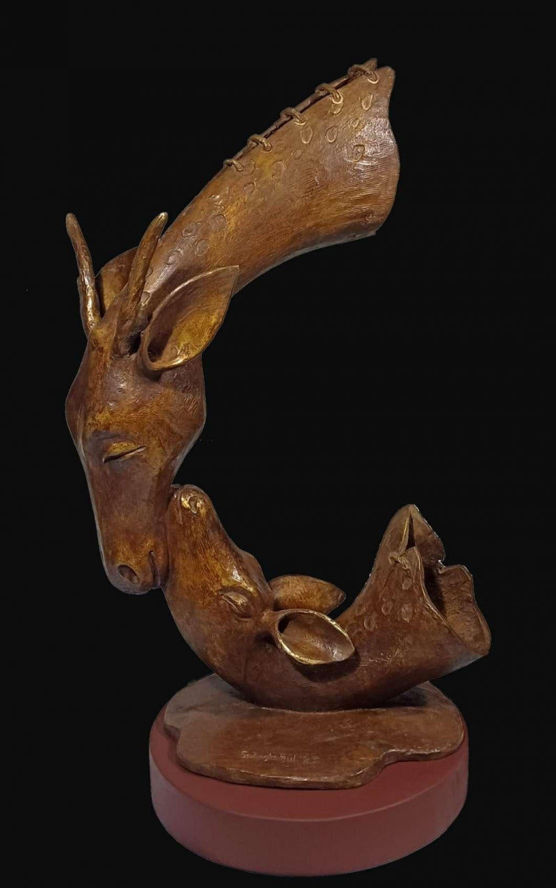 Relation' animals Bronze sculpture by artist Subrata Paul, 23x14 inch, on bronze