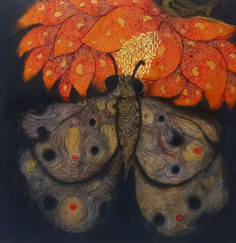 Relation' nature mixed-media painting by artist Yogesh Powale, 24x24 inch, on paper