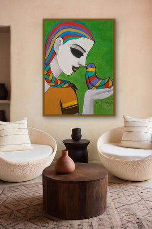 Relation I (Whispers of Connection) by artist Anil Mahajan displayed in a Indian Art gallery