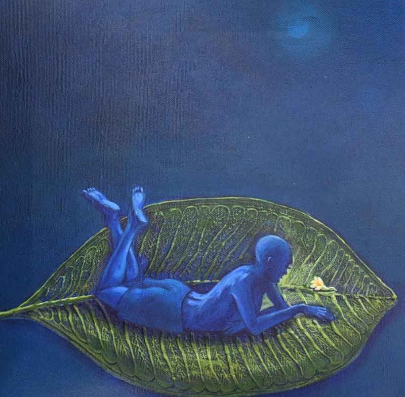 Figurative acrylic painting titled 'Relax', 12x12 inches, by artist Virendra Chopde on Canvas