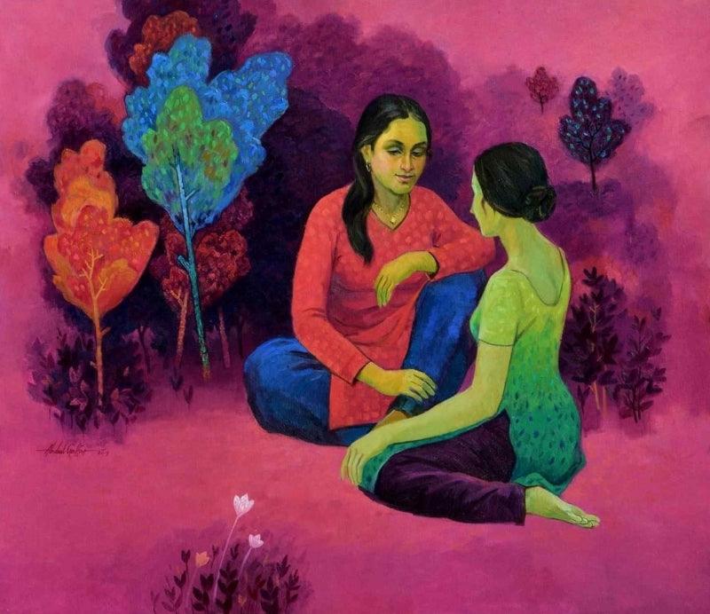 Figurative oil painting titled 'Reminiscence 1', 36x42 inches, by artist Abdul Shaikh on Canvas