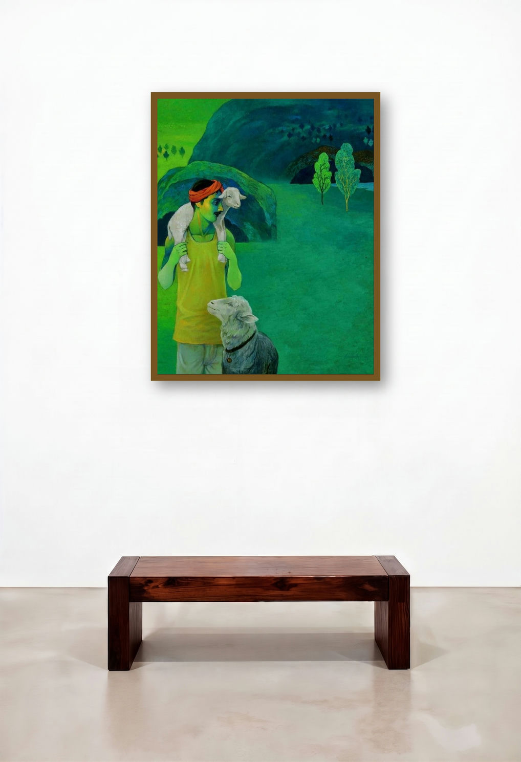 Reminiscence 5 (A Shepherd's Bond) by artist Abdul Shaikh displayed in a Luxury Bedroom