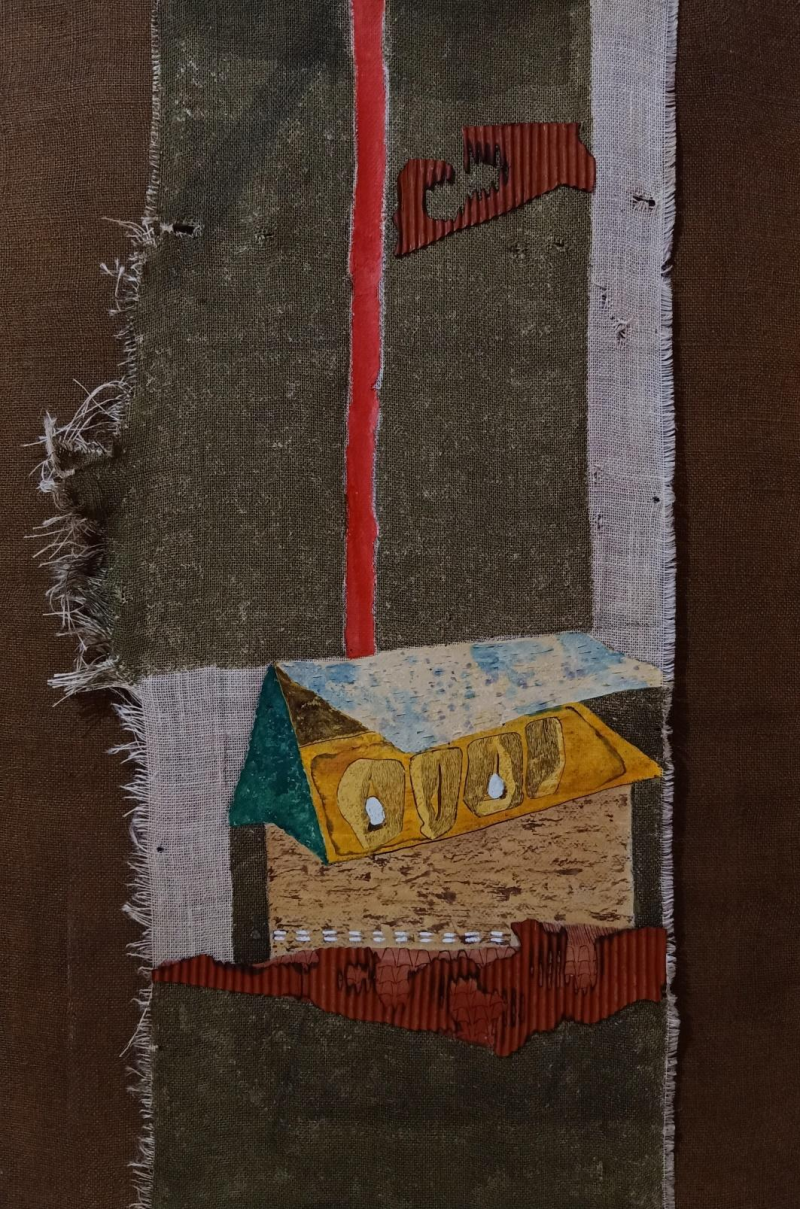 Reminiscence' contemporary watercolor painting by artist Ashwin Khapare, 36x24 inch, on jute and paper