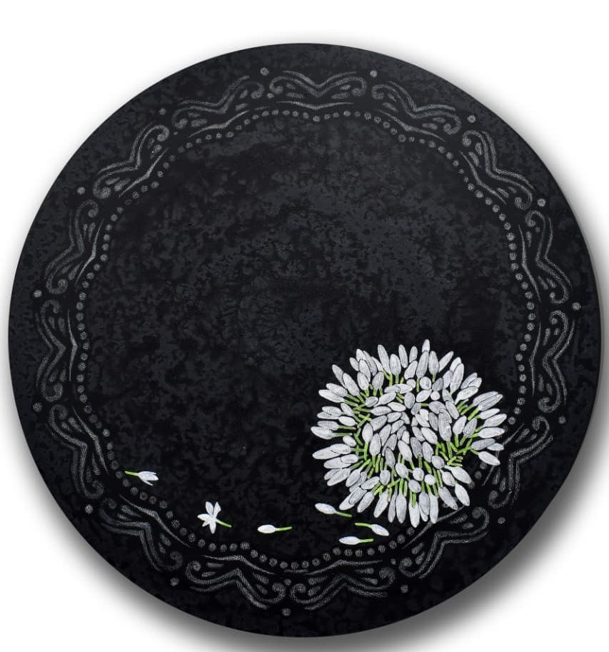 Reminiscences Of Fragrance 2' nature mixed-media painting by artist Raju T, 24x24 inch, on canvas