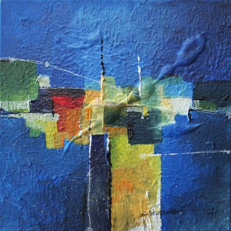 Abstract mixed media painting titled 'Remnant AM02', 12x12 inches, by artist Amrish Malvankar on Canvas